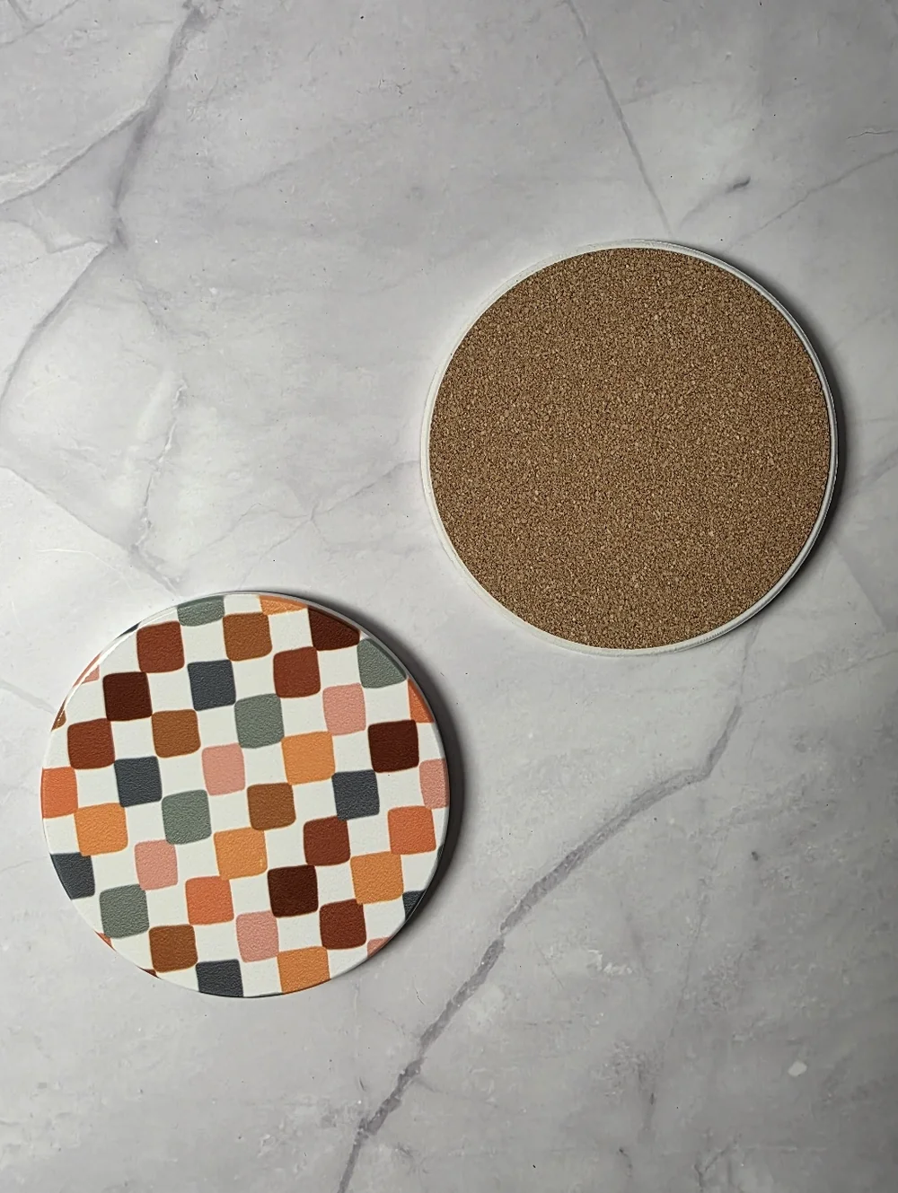 Handmade Retro Checkered Sublimation Coasters Set of 2 - Picture 3 of 4